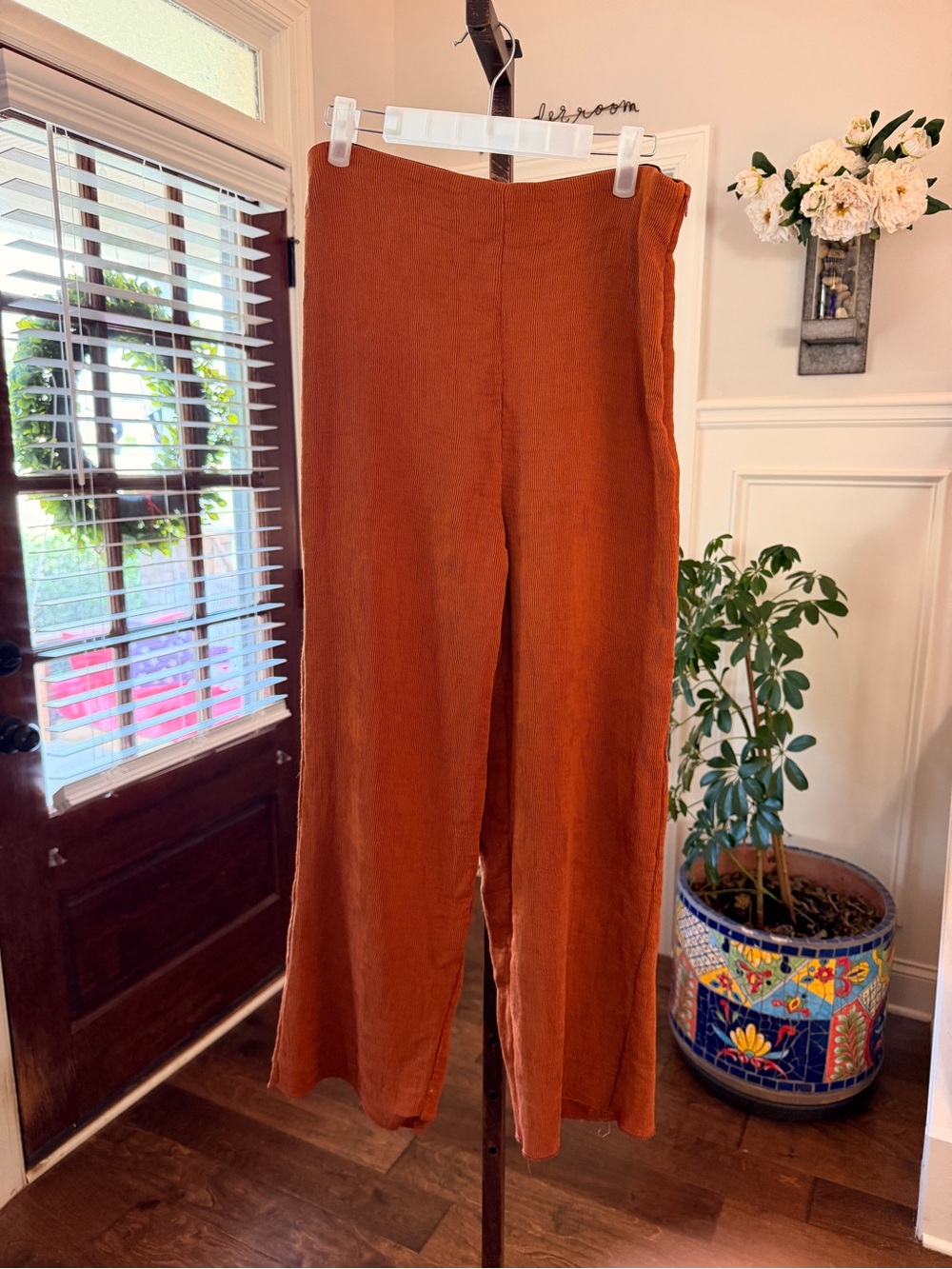Mango NWOT Wide-Leg High-Rise Ribbed Pants in Rust
